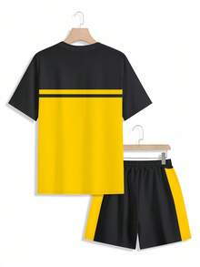 Manfinity Homme Men's Summer Casual Colorblock T-Shirt And Shorts Set - Multicolor - View 4