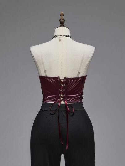 EDITION Top de corsé de encaje morado misterioso con parches, estilo gótico vampiro para mujer de talla grande, adecuado para Halloween, fiestas de palacio, bailes