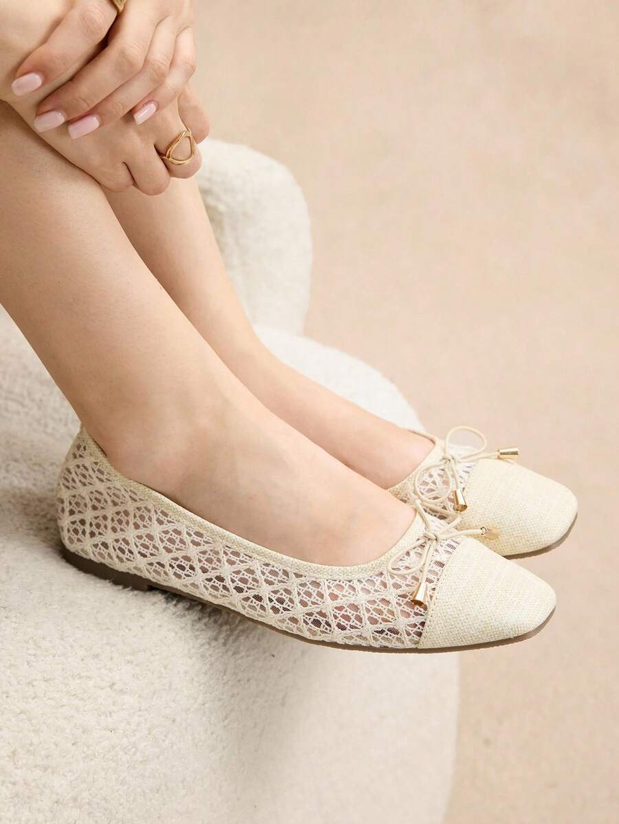 Rosivie Giày bệt khoét lỗ dệt họa tiết quả mơ thời trang dành cho nữ - Màu be - Xem 1