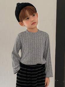 DAZY Kids Fall Clothes Young Boys Basic Turtleneck Long Sleeve T-Shirt, Casual Loose Fit Ribbed Texture, Japanese/Nature Style, Autumn - Grey - View 5