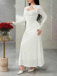 Modelyn Váy ren thanh lịch cho nữ có dây buộc eo, màu trắng tinh khiết - trắng - Xem 2