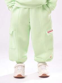 SUMWON Boxy Fit Girls Butterfly Logo Two Piece Co-Ord Set Mint Green Cargo Joggers Sweatshirt Set Casual Streetwear Spring Fall Fashion Set - Green - View 7