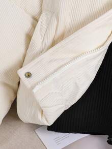 女童时尚立领灯芯绒长袖棉衣，适合秋冬季外套，时尚设计 - 米色 - 查看 9