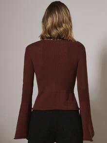 COSMINA Suéter elegante de mujer con mangas de campana y ajuste en la cintura, otoño/invierno - Marrón - Ver 2