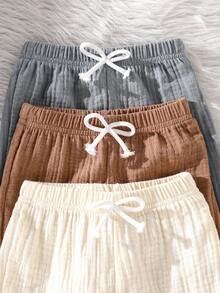 SHEIN 3pcs Baby Boys Vintage Casual Style Soft Crepe Fabric Pants, Suitable For Daily Wear And Outings, Fall Kids Clothes Winter