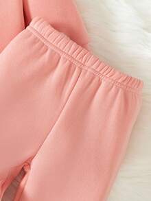 两件套女婴加州字母印花休闲羊毛连帽卫衣和裤子套装，秋冬 - 藕粉色 - 查看 6