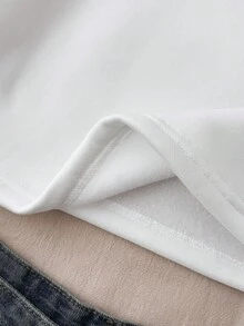 SHEIN 少女秋冬度假休闲花卉、海星和贝壳印花短款运动衫 - 白色 - 查看 5