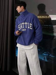 DAZY 男士字母刺绣四分之一拉链套头衫卫衣及长裤套装，秋季