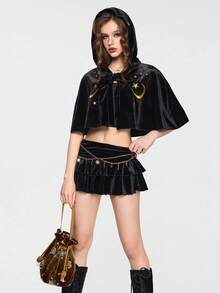 ROMWE EDITION Áo khoác nữ dáng Regular Fit thêu hình mặt trăng và ngôi sao, thích hợp cho lễ Halloween - màu đen - Xem 5