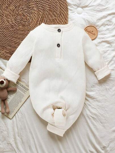 SHEIN Vintaside Kids بذلة طفل رضيع موحدة بنصف أزرار للجنسين