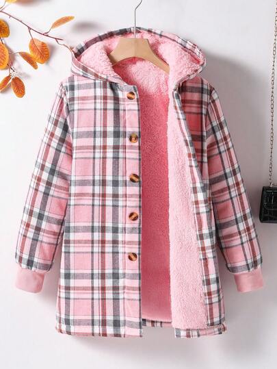 Sparklyn Tween Girl Plaid Thermal Lined Hooded Jacket, Casual For Autumn/Winter Fall