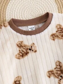 SHEIN LMoss Kids 2件套少女针织圆领休闲套头毛衣和裤子家居服套装