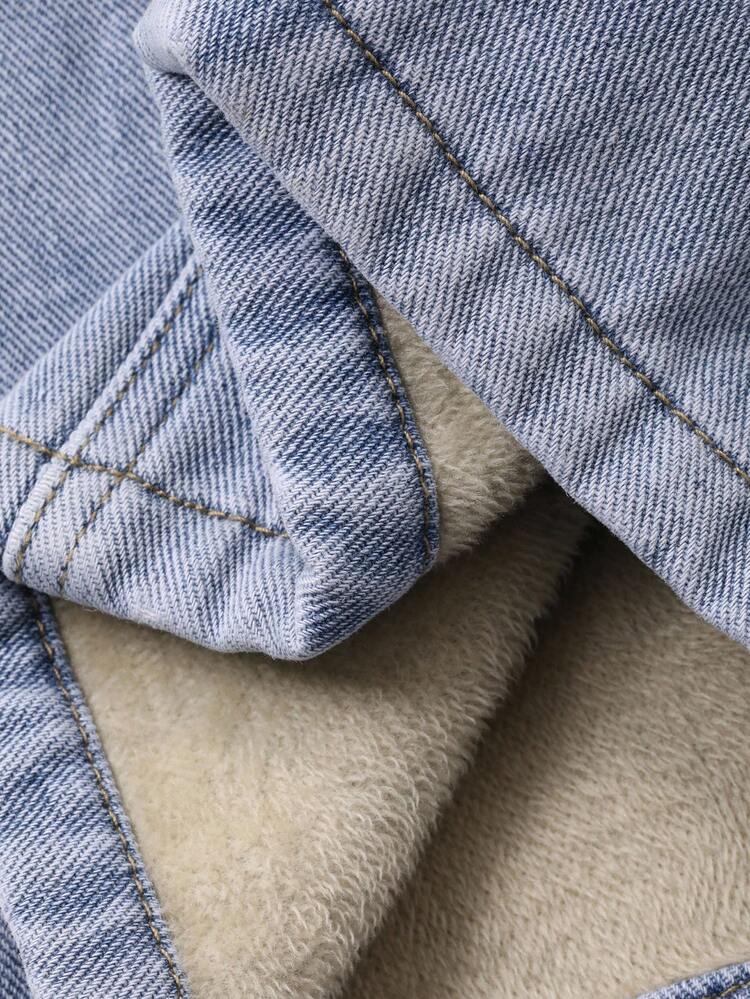 Women's Korean Style Gradient Thermal-Lined Distressed Denim Jeans, Autumn/Winter Thermal Lined