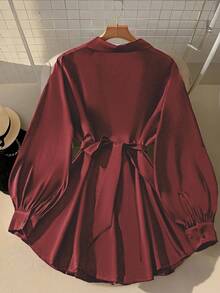 DreamSkyne 女士金属装饰灯笼袖长衬衫，优雅时尚