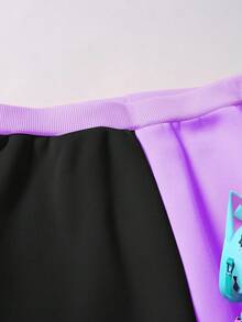 Sparklyn Bộ đồ hoodie in hình cô gái may mắn hoạt hình thời trang phong cách đường phố giản dị phù hợp mặc đi học, thể thao, hoạt động ngoài trời cho bé gái - màu đen - Xem 3