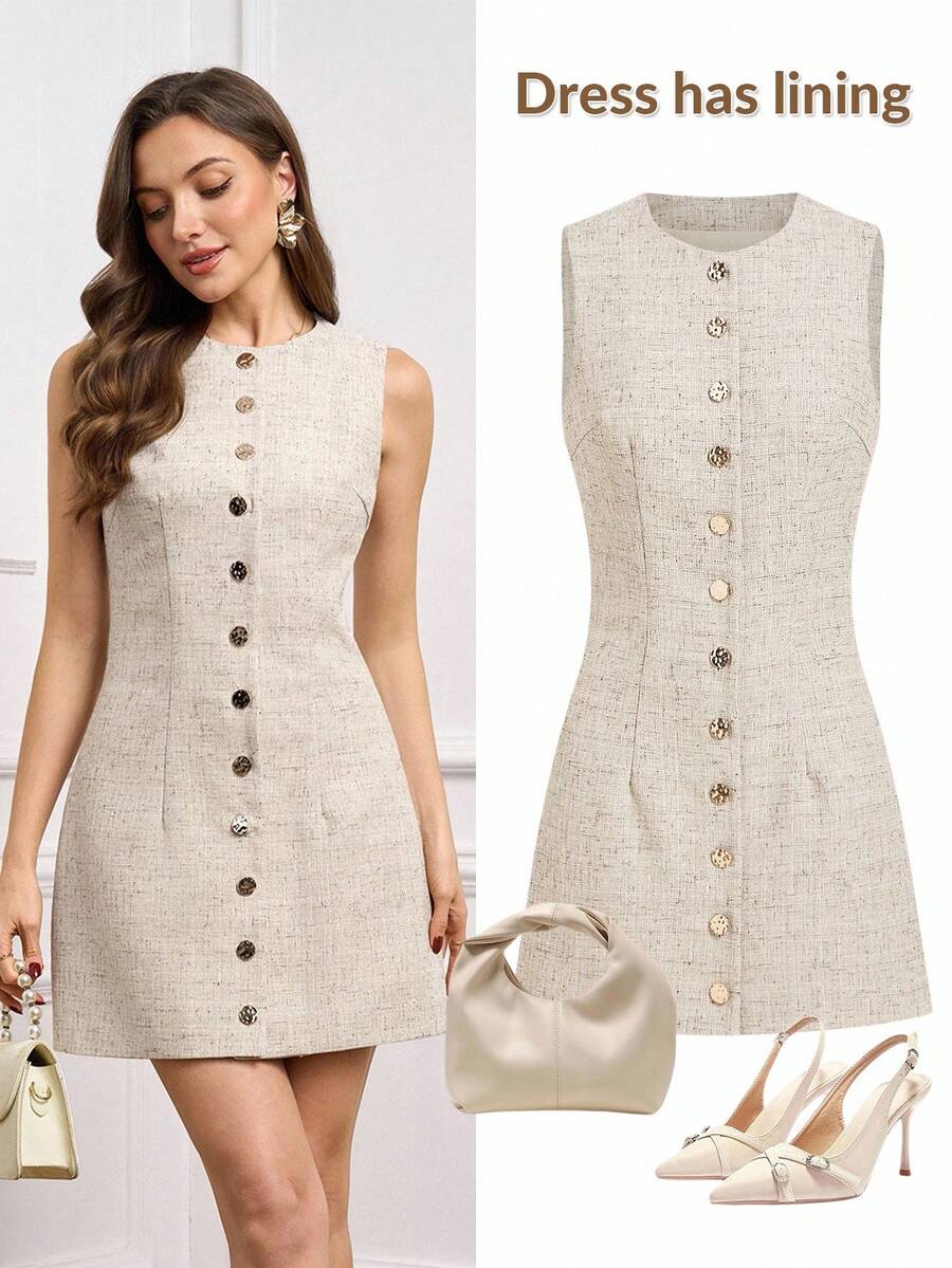 Ellevyn Robe élégante et décontractée sans manches en lin, polyvalente pour le travail et le port quotidien, été