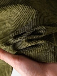 Rusticease 女式纯色连帽口袋休闲百搭灯芯绒连衣裙 - 綠色 - 查看 8