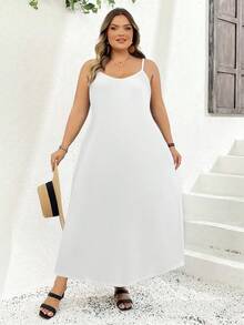 SHEIN CURVE+ Plus Size Black Dress, Basic Sleeveless, Spring/Summer