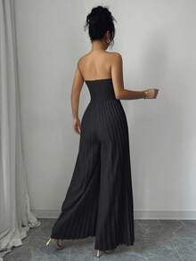 Elenzga 女士休闲浪漫褶饰腰部连体裤 - 黑色 - 查看 2