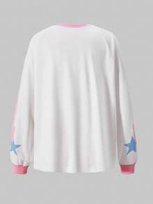 SHEIN Explorewe 1 件 Tween Girl 美式运动长袖 T 恤，适合青少年女孩，舒适柔软的面料，适合运动、休闲装、学校、摄影、旅行和各种场合，时尚、轻便、必备上衣、街头服饰 - 白色 - 查看 5
