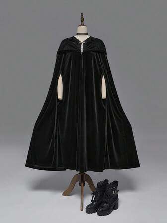 EDITION Gothic Palace Style Halloween Women Lace Patchwork Hooded Velvet Cape