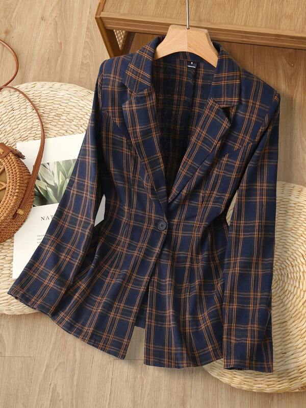 Rusticease Women's Casual Plaid Cinched Waist Blazer Jacket, Autumn Winter Clothes For Women