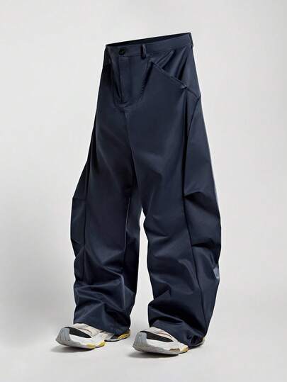 Street Life Men's Solid Color Casual Loose Straight Leg Pants, Collegiate Style