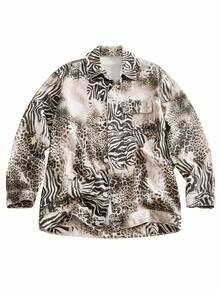 Glamance Áo khoác denim họa tiết da báo, ngựa vằn, động vật dành cho nữ, phù hợp cho Halloween, dạo phố, tiệc trở lại trường, tiệc tối, áo sơ mi họa tiết động vật Y2K áo sơ mi họa tiết hổ áo sơ mi họa tiết da báo áo sơ mi họa tiết ngựa vằn áo sơ mi báo gêpa ý tưởng kết hợp bộ sưu tập quần áo thời trang mùa đông trang phục năm mới - Màu xám đen - Xem 2