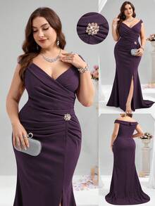 Coutiva Váy dạ hội trang trọng cỡ lớn (được đính nhiều họa tiết) - Màu tím - Xem 1