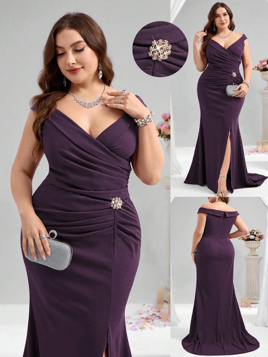 Coutiva Váy dạ hội trang trọng cỡ lớn (được đính nhiều họa tiết) - Màu tím - Xem 1