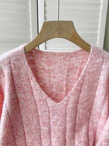 Franclia كنزة صوفية كاجوال فضفاضة بياقة على شكل حرف V، أكمام طويلة، خريف/شتاء