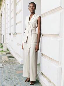 Maija Women's Fashionable & Elegant Sleeveless Suit Set With Belt In Fall/Winter - Apricot - View 6