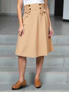 SHEIN Tween Girl Shirred Waist Bow Front Skirt