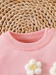 SHEIN 女嬰刺繡字母與花朵毛衣連身衣，休閒爬行服，適合旅行、休閒購物，秋冬穿著 - 珊瑚粉 - 查看 4