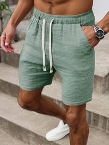 VENTUSAIL 3 Stücke/Set Herren Große Größen Lässig einfarbige Shorts mit Kordelzug Taille, locker geschnitten mit Taschen, geeignet für den täglichen Sommertragen - Khaki - Übersicht 6