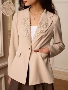 SHEIN Clasi Women's Fashionable, Romantic, Elegant Embroidered 3D Floral Blazer, Autumn/Winter