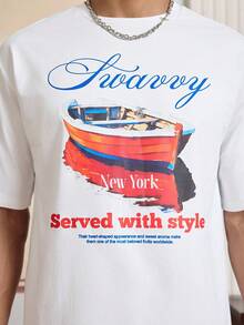 SWAVVY Daily Casual Graphic T-Shirt For Men Loose Fit Round Neck Short Sleeve T-Shirt - White - View 3