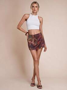 SHEIN BAE Women's Autumn And Winter Zaran Gradient Print Fashionable Sexy Mini Skirt,Winter Clothes For Women,Halloween Costume For Women, New Year Clothes ,Thanksgiving Outfit For Women,Party Outfit,Sexy Club Outfits For Women