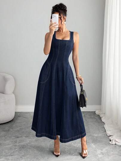 Elenzga Vestido peto vaquero lavado de moda