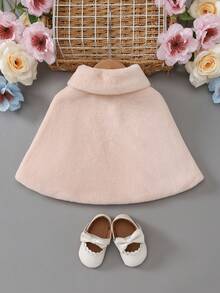 SHEIN Elladie kids 女婴秋冬新款白色蓬松保暖内衬休闲优雅外套斗篷 - 米色 - 查看 2