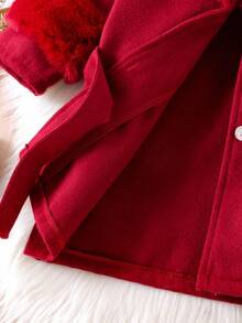 SHEIN Elladie kids Young Girls Overcoat With Faux Fur Collar, Elegant & Cute, Suitable For Young Girl In Winter Fall - Burgundy - View 8