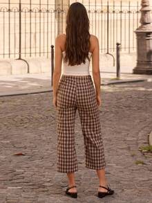 lacRébo Brown Check Print Tailored Trousers Fall Spring Summer Going Out European Style Trousers Luxury - Multicolor - View 2