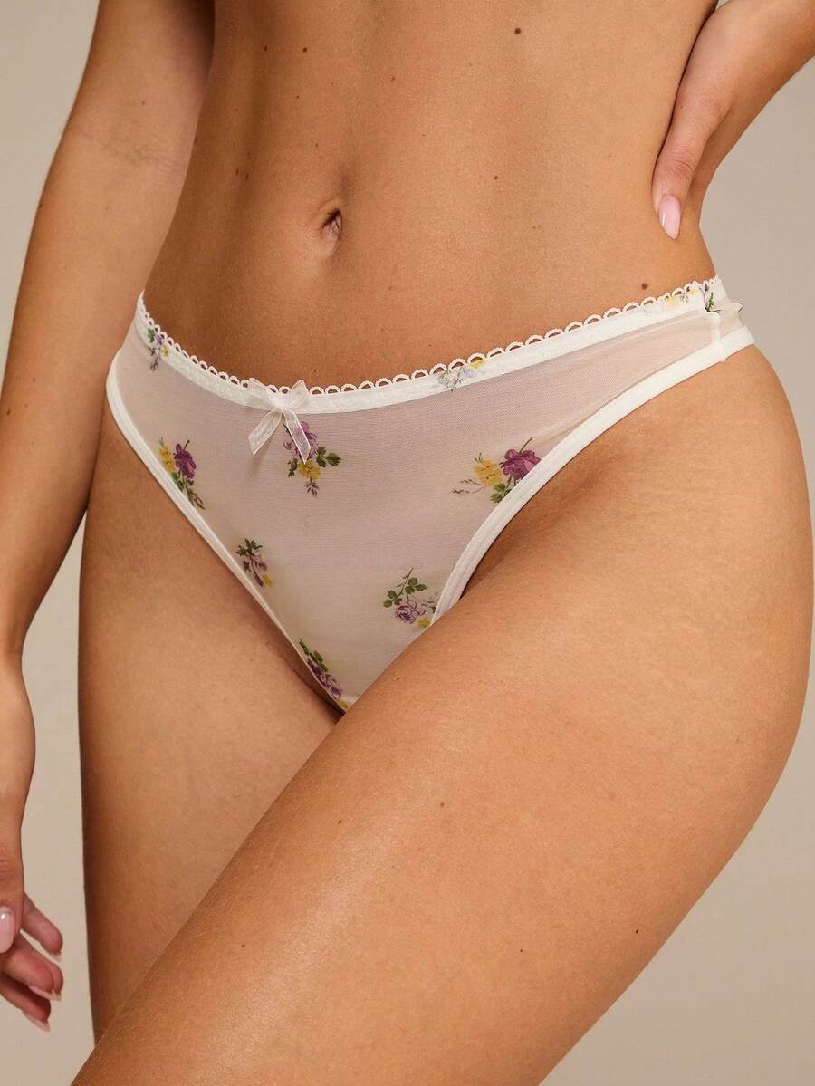 Enchnt 3 件装女士透气印花网眼舒适性感丁字裤内裤 - 彩色 - 查看 1