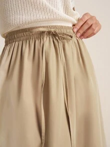 Airaco Women's Solid Color Elastic Waist Drawstring Skirt - Khaki - View 6
