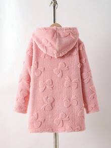 新款时尚蝴蝶结蓬松连帽开衫外套欧美风秋冬 - 藕粉色 - 查看 2