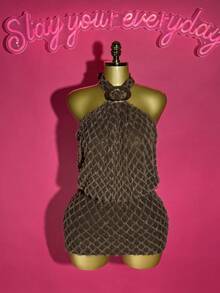 Slaydiva Women's Halter Neck Fashionable Mini Dress