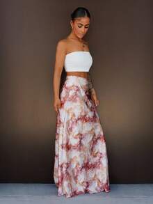 SAYEHFBABY Váy midi chữ A thanh lịch đa năng cho nữ có họa tiết chấm bi Maxi bằng vải satin - Cà phê nâu - Xem 5