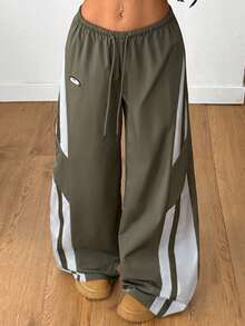 Coolane 女士春夏演唱会街头服饰外出撞色降落伞裤 - 軍綠色 - 查看 4