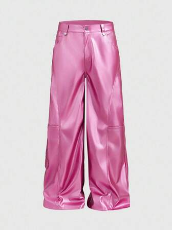 Street Life Pantalones casuales de unicolor y pierna recta para hombres con presillas para cinturón, versátiles y de moda
