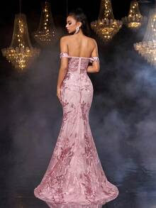 Glamrae Elegant And Gorgeous Mesh Sequin Embroidery One-Shoulder Heavy-Duty Full-Piece Three-Dimensional Hand-Beaded Cannon Beads Front Center Fishtail Tail Tail Suitable For Dating Parties, Wedding Events Heavy-Duty Evening Dress